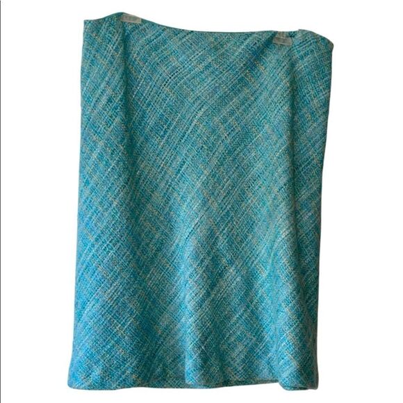 NORTON McNAUGHTON Turquoise Blue Tweed A-Line Skirt - Picture 2 of 9
